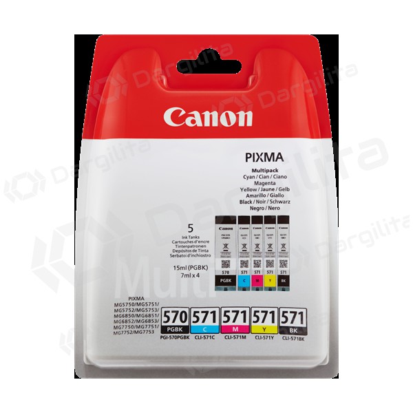 Canon PGI-570/CLI-571 kasečių rinkinys (0372C004), juoda, žydra, geltona, purpurinė kasetė rašaliniams spausdintuvams