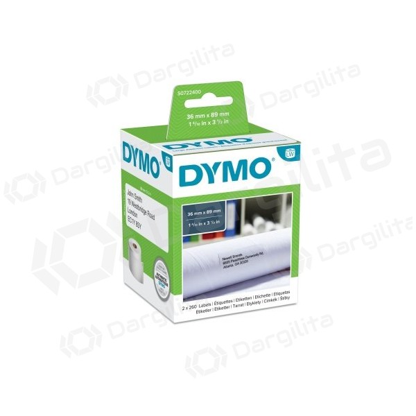 Dymo 99012 (S0722400) Etiketės 36 x 89mm, 2 ritinėliai x 260 etikečių, Balta...