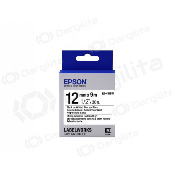 Epson Label Cartridge LK-4WBW Strong Adhesive Black on White 12mm (9m)