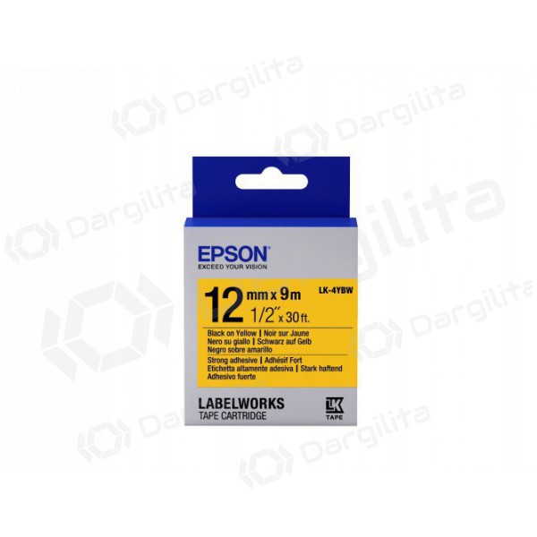Epson Label Cartridge LK-4YBW Strong Adhesive Black on Yellow 12mm (9m) Epson Label Cartridge LK-4YBW Strong Adhesive Black on Yellow 12mm (9m)