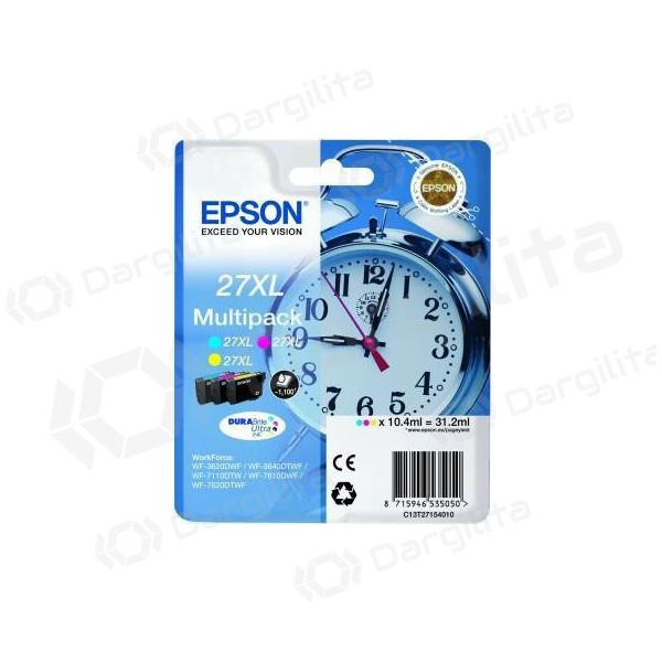 Epson No.27 XL kasečių rinkinys (C13T27154012), žydra, purpurinė, geltona kasetė rašaliniams spausdintuvams, 1100 psl.