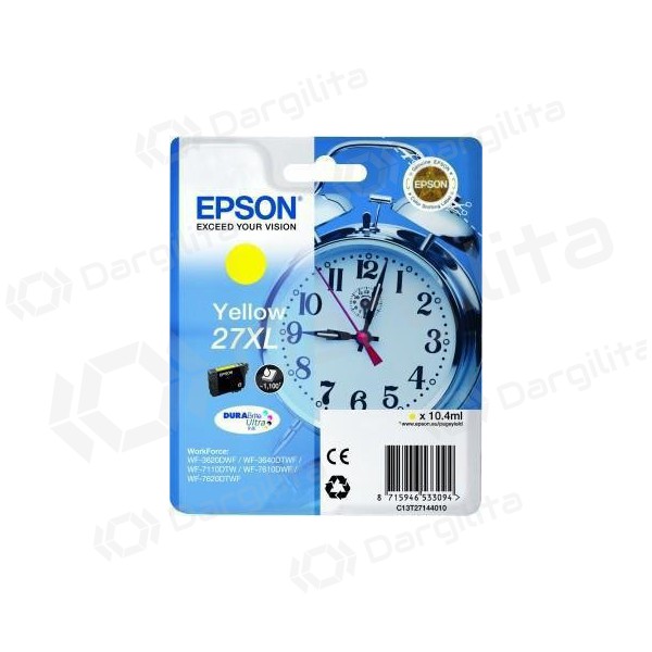 Epson No.27XL (C13T27144012) DURABrite Ultra 27XL, geltona kasetė rašaliniams spausdintuvams, 1100 psl.
