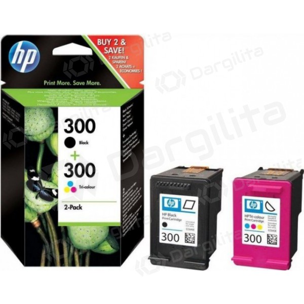 HP No.300 Kasėčių rinkinys / (CN637EE), juoda ir trispalvė kasetė rašaliniams spausdintuvams, 200 psl.